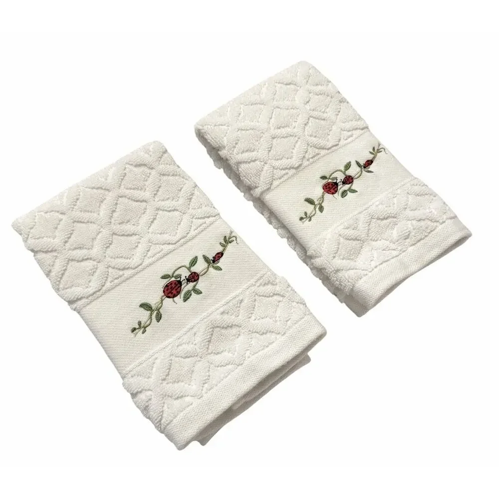 SET Bianca Jacquard Ladybug Fingertip Hand Towels Embroidered Portugal RETIRED